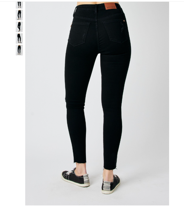 Judy Blue High Waist Heavy Destroy Raw Hem Skinny- black