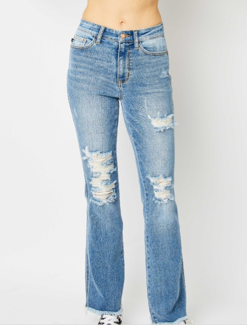 JUDY BLUE HIGH WAIST DESTROY FRAY HEM BOOTCUT