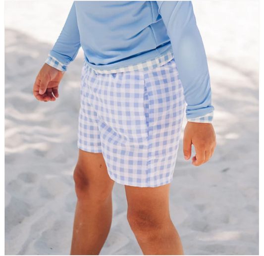 Men's Blue Gingham Swim Shorts