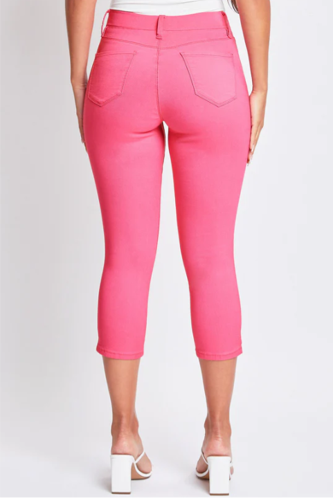 Hyperstretch Pull On Capri With Side Slit -FIERY CORAL