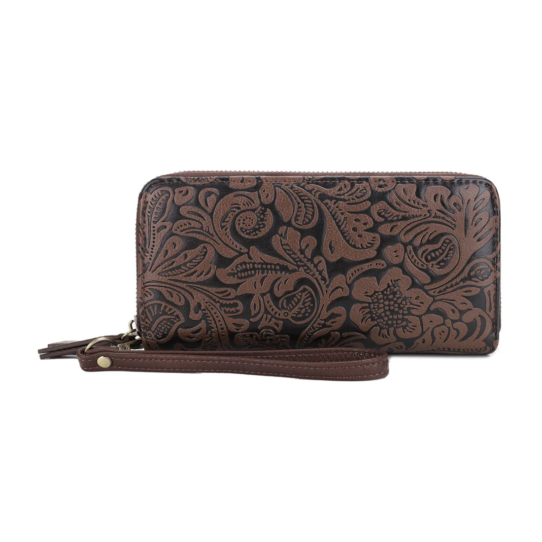 Cassidy Concealed Carry Tooled Tote Bag with Matching Wallet-COFFEE