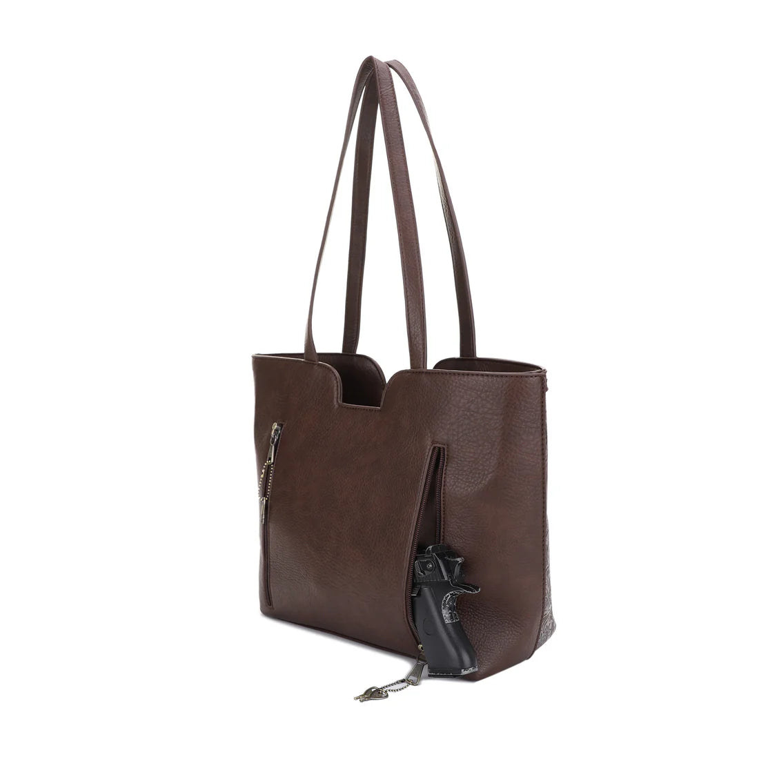 Cassidy Concealed Carry Tooled Tote Bag with Matching Wallet-COFFEE