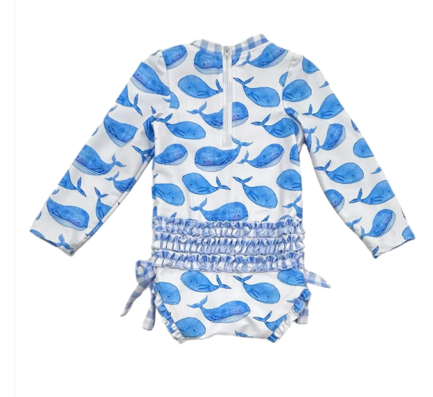 Ruffle Bottom Swimsuit - Whales