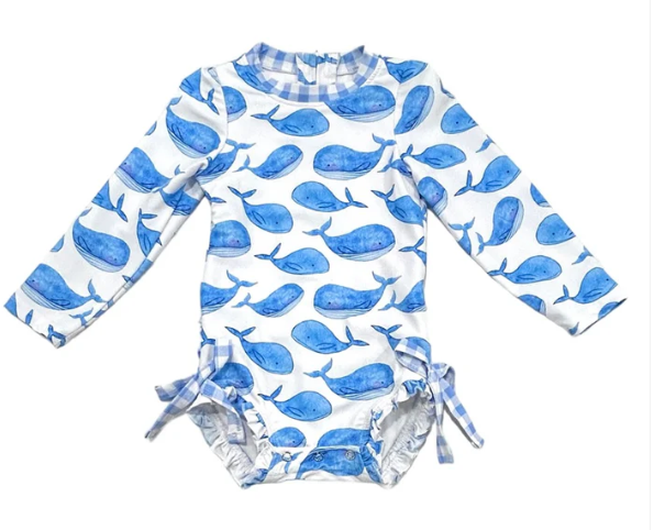 Ruffle Bottom Swimsuit - Whales