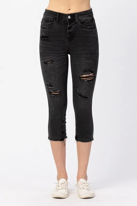 JUDY BLUE HI-WAIST SKINNY CAPRI - BLACK **CLEARANCE**