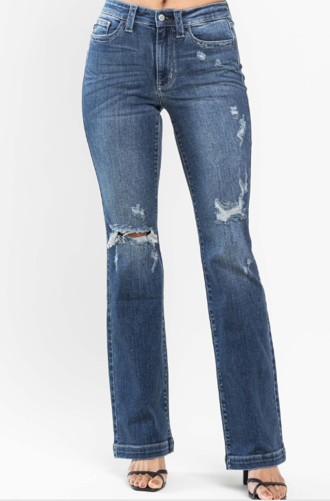 JUDY BLUE Mid Rise Hand Sand & Destroy Bootcut