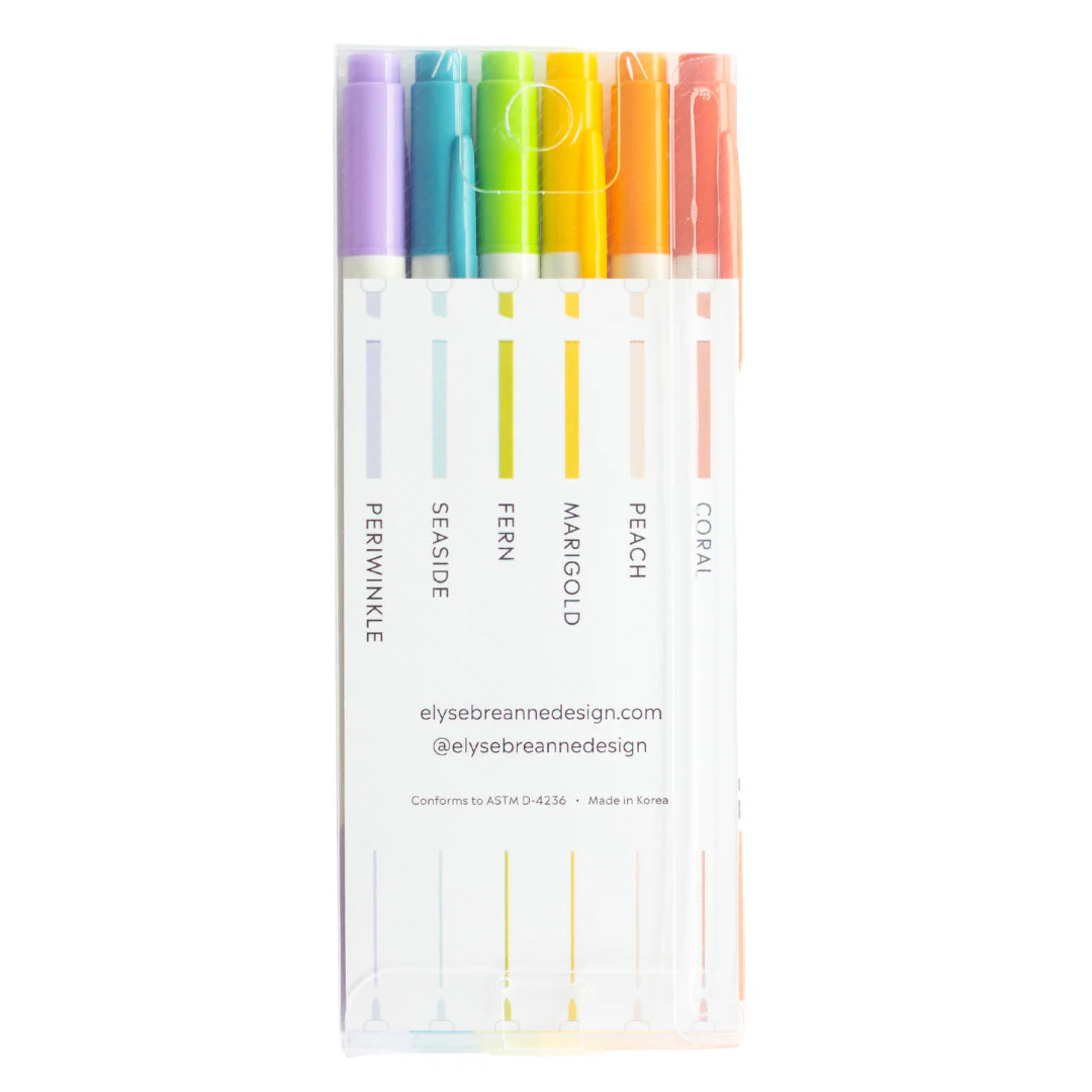 PASTEL RAINBOW SET OF 6 DOUBLE TIP HIGHLIGHTER MARKERS ElyseBreanne