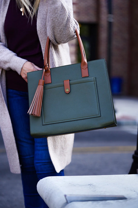 Remington Newport Concealed Carry Leather Tote-OLIVE