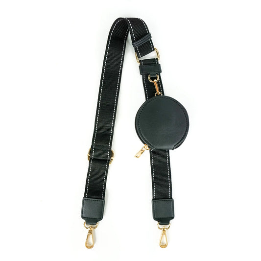 WIDE REPLACEMENT STRAP W/ COIN PURSE-BLACK CONTRAST STITCH