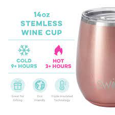 SWIG LIFE Shimmer Rose Gold Stemless Wine Cup (14oz)