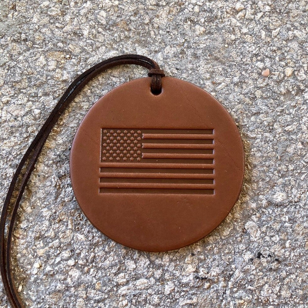 ROUND OLD GLORY AIR FLAIR- BROWN-SCENT LEATHER *SHOP FAVORITE*