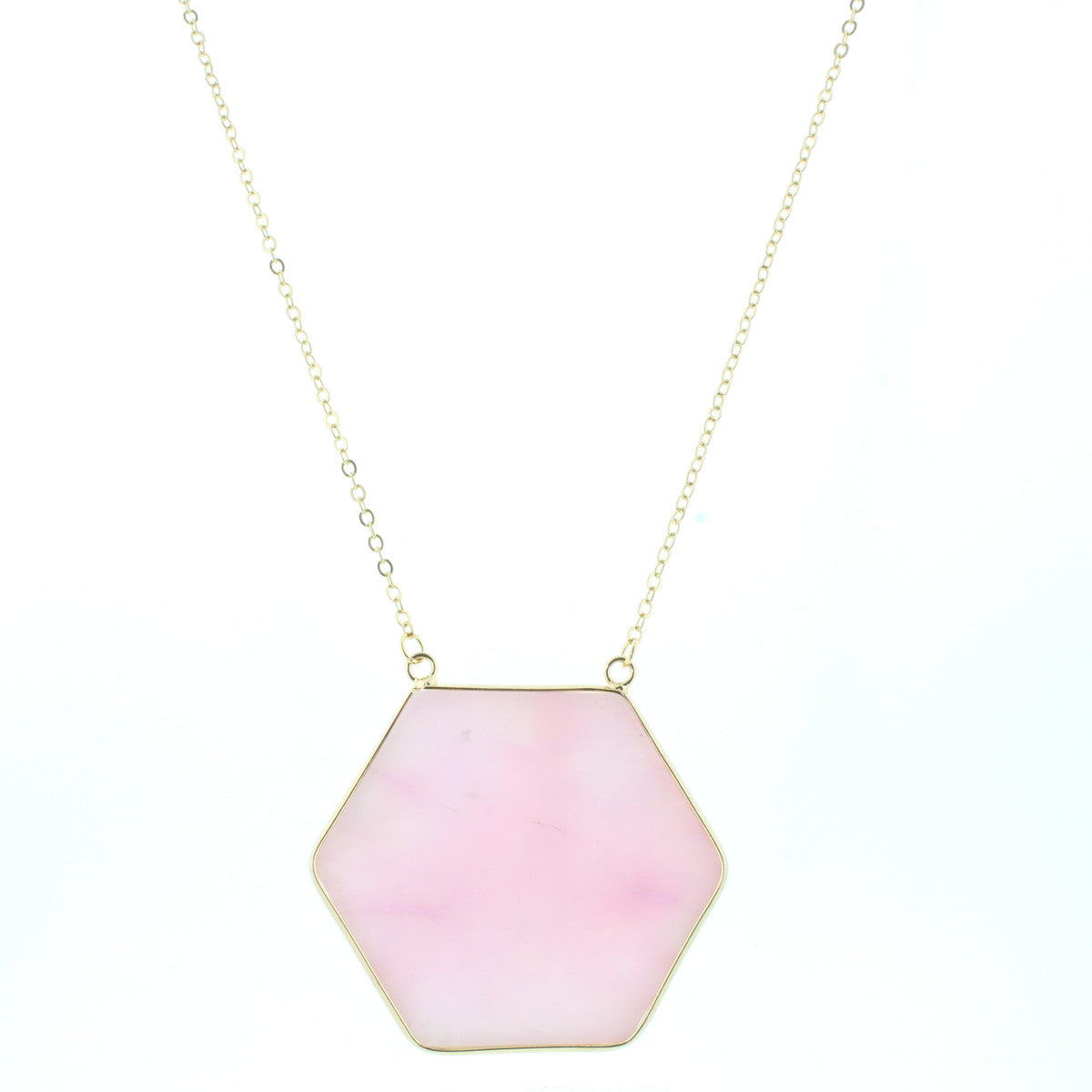 16" GOLD CHAIN NECKLACE WITH PINK HEXAGON, 3" EXT.